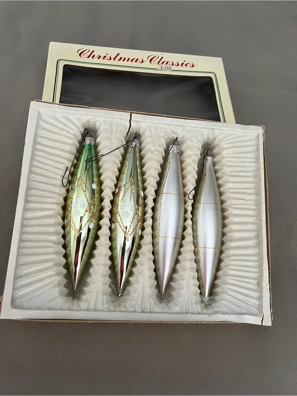 Vintage Commodore Christmas Classics Glass Teardrop Ornaments - set of 4